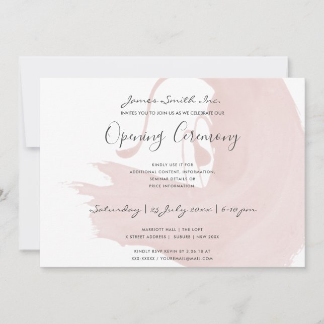 BLUSH PINK WATERCOLOR BRUSHSTROKE OPENING CEREMONY INVITATION (Front)