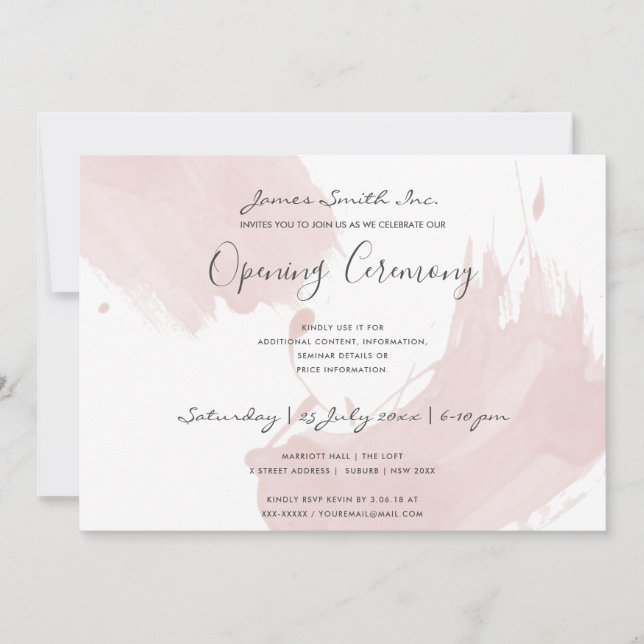 BLUSH PINK WATERCOLOR BRUSHSTROKE OPENING CEREMONY INVITATION (Front)