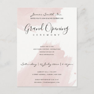 BLUSH PINK WATERCOLOR BRUSHSTROKE OPENING CEREMONY POSTCARD