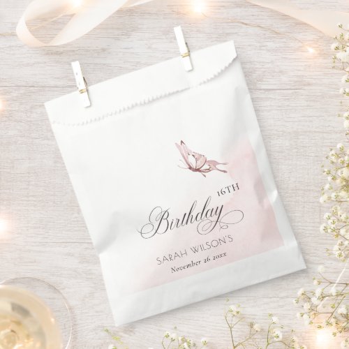 Blush Pink Watercolor Butterfly Any Age Birthday Favor Bag