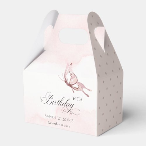 Blush Pink Watercolor Butterfly Any Age Birthday Favor Boxes