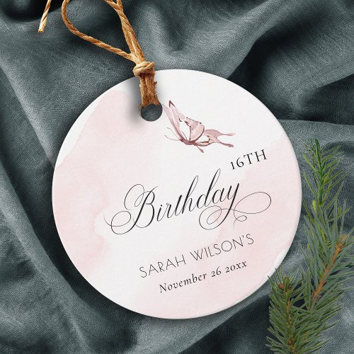 Blush Pink Watercolor Butterfly Any Age Birthday Favor Tags