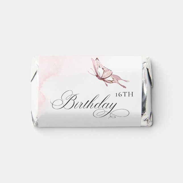 Blush Pink Watercolor Butterfly Any Age Birthday Hershey's Miniatures (Front)