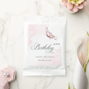Blush Pink Watercolor Butterfly Any Age Birthday Lemonade Drink Mix