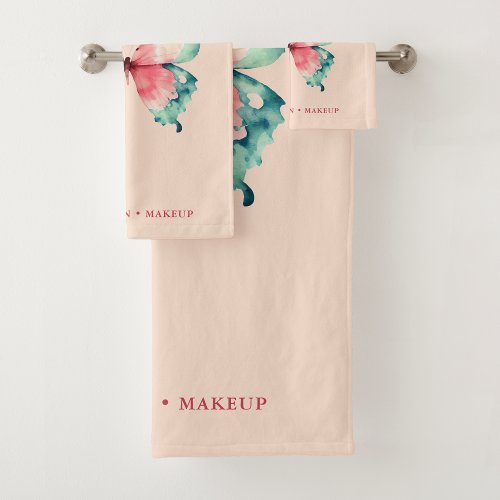 Blush Pink Watercolor Butterfly Beauty Salon Spa Bath Towel Set