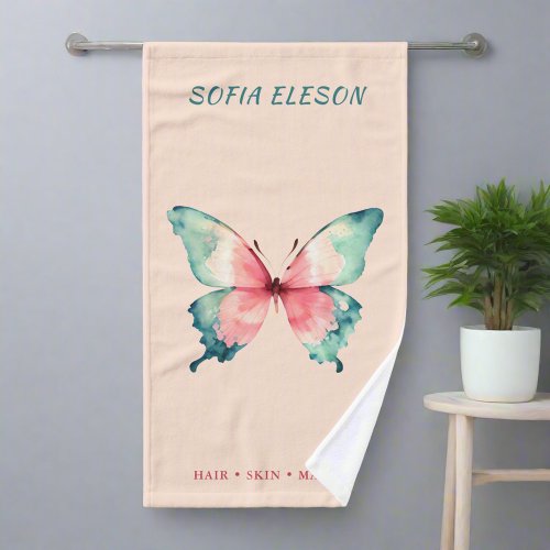 Blush Pink Watercolor Butterfly Beauty Salon Spa Bath Towel Set