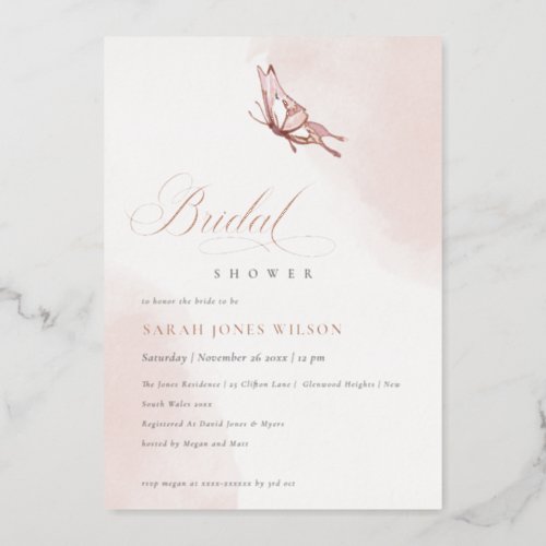 Blush Pink Watercolor Butterfly Bridal Shower  Foil Invitation