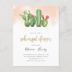 Blush Pink Watercolor & Cactus Rehearsal Dinner Invitation Postcard