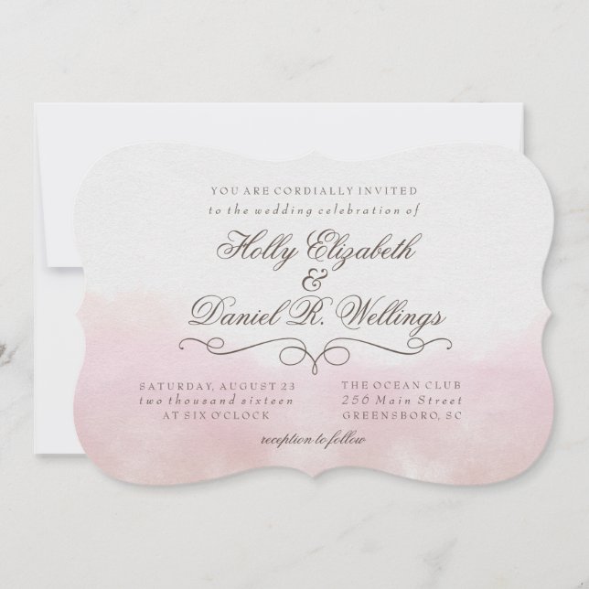 Blush Pink Watercolor Calligraphy Wedding Invite (Front)