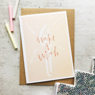 Blush Pink Watercolor Candle Make a Wish Birthday Card
