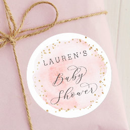 Blush Pink Watercolor Circle Baby Shower Classic Round Sticker