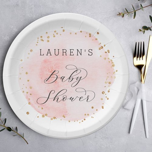 Blush Pink Watercolor Circle Baby Shower Paper Plates