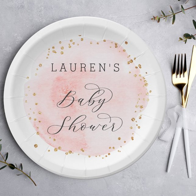 Blush Pink Watercolor Circle Baby Shower Paper Plates (Creator Uploaded)