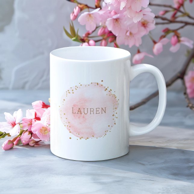 Blush Pink Watercolor Circle Gold Dots Coffee Mug (Creator Uploaded)