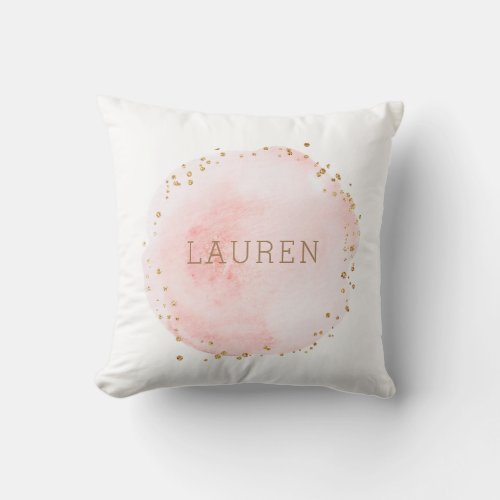 Blush Pink Watercolor Circle Gold Dots Throw Pillow