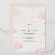 Blush Pink Watercolor Clouds Girl Baby Shower Gold Foil Invitation