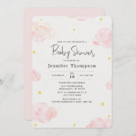 Blush Pink Watercolor Clouds Girl Baby Shower Invitation