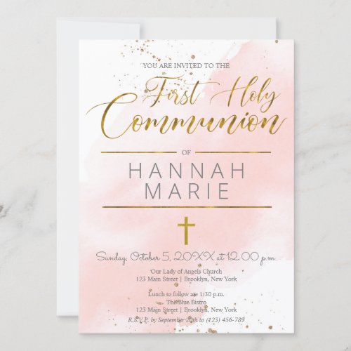 Blush Pink Watercolor Communion Invitation