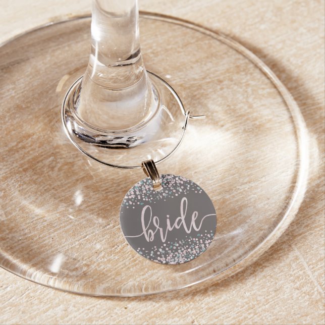 Blush Pink Watercolor Confetti Wedding Bride Wine Glass Charm (In Situ)
