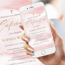 Blush Pink Watercolor Confirmation Mobile Invite