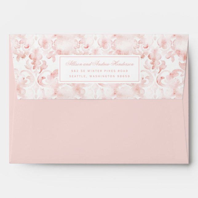 Blush Pink Watercolor Damask Wedding Envelope (Back (Top Flap))
