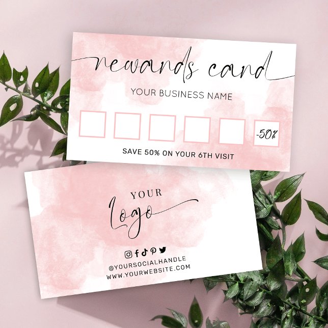 Blush Pink Watercolor Elegant Script Logo Salon Loyalty Card (Creator Uploaded)