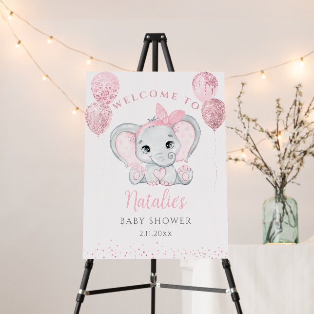 Blush Pink Watercolor Elephant Baby Shower Welcome Foam Board (In Situ (Stand))