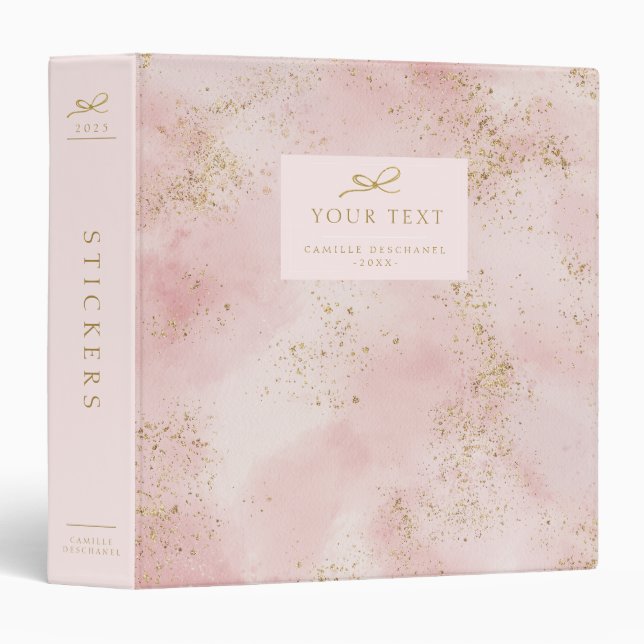 Blush Pink Watercolor Faux Gold Foil 3 Ring Binder (Front/Spine)