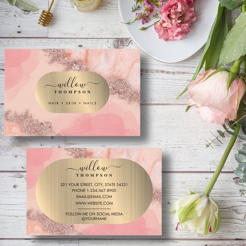 Blush Pink Watercolor Faux Gold Foil Professional Business Card