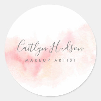 Blush Pink Watercolor Feminine Classic Round Sticker