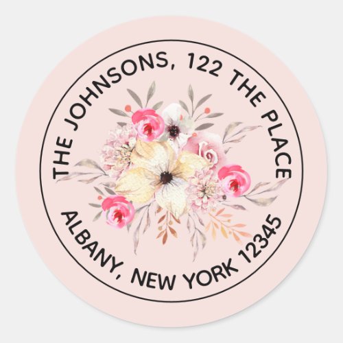 Blush Pink Watercolor Floral Address Label Sticker