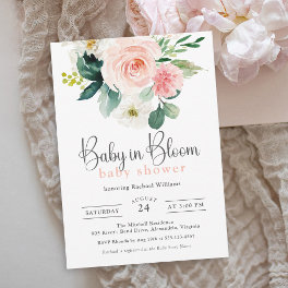 Blush Pink Watercolor Floral Baby in Bloom Shower Invitation
