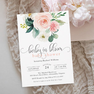 Blush Pink Watercolor Floral Baby in Bloom Shower Invitation
