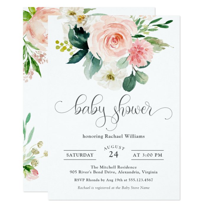 Blush Pink Watercolor Floral Baby Shower Invitation Zazzle Com