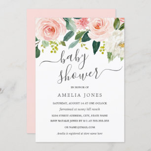 Blush Pink Watercolor Floral Baby Shower Invitation