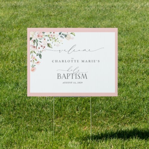 Blush Pink Watercolor Floral Baptism Welcome Sign