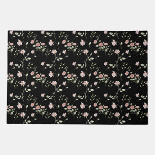 Blush Pink Watercolor Floral Black Doormat