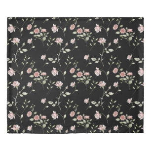 Blush Pink Watercolor Floral Black Duvet Cover