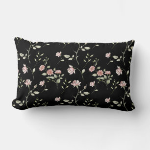 Blush Pink Watercolor Floral Black Lumbar Pillow