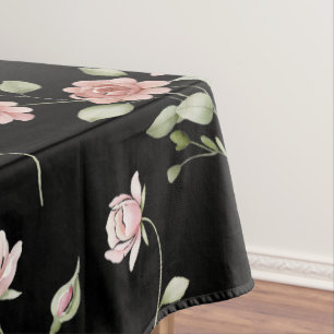 Blush Pink Watercolor Floral Black Tablecloth