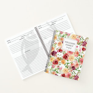 Blush Pink Watercolor Floral Boho Custom Family Notebook