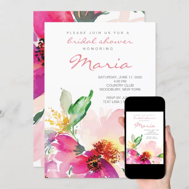 Blush Pink Watercolor Floral Bridal Shower Invitation Zazzle