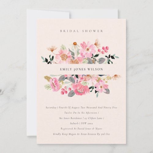 Blush Pink Watercolor Floral Bridal Shower Invite