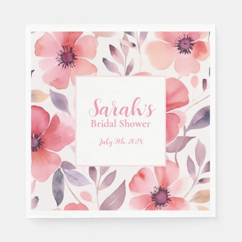 Blush Pink Watercolor Floral Bridal Shower Napkins