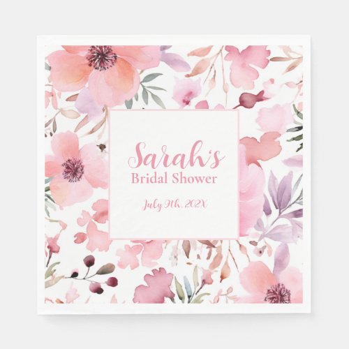 Blush Pink Watercolor Floral Bridal Shower Napkins
