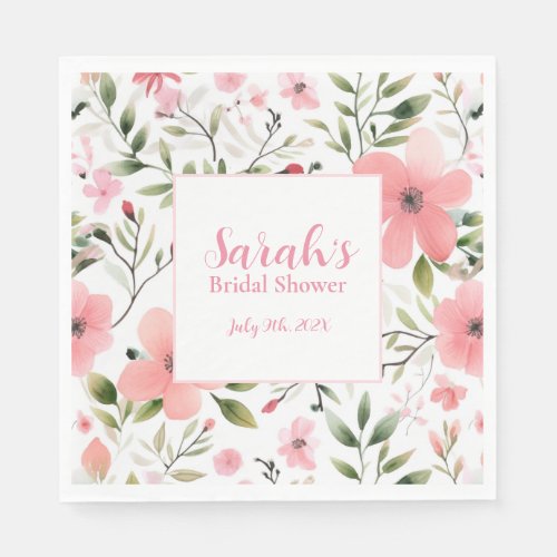 Blush Pink Watercolor Floral Bridal Shower Napkins