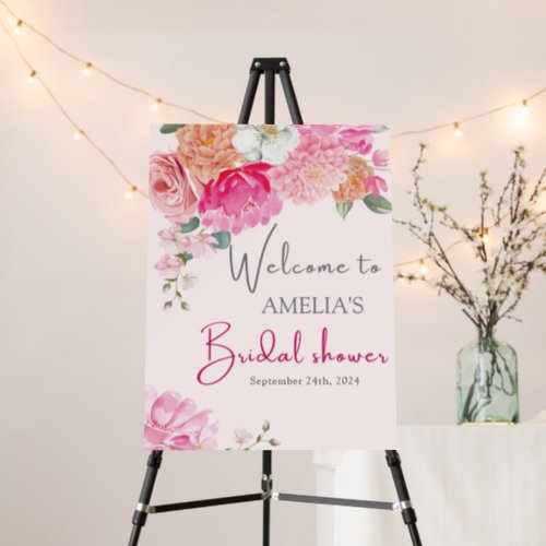 Blush pink Watercolor Floral Bridal Shower Welcome Foam Board