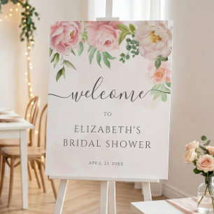 Blush Pink Watercolor Floral Bridal Shower Welcome Foam Board