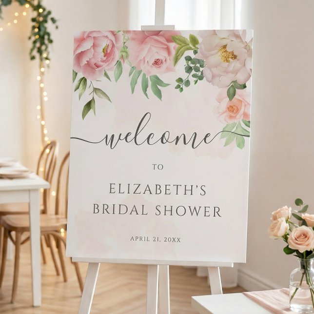 Blush Pink Watercolor Floral Bridal Shower Welcome Foam Board (Creator Uploaded)