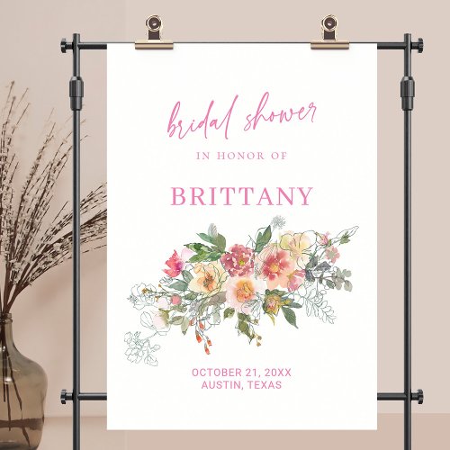 Blush Pink Watercolor Floral Bridal Shower Welcome Poster